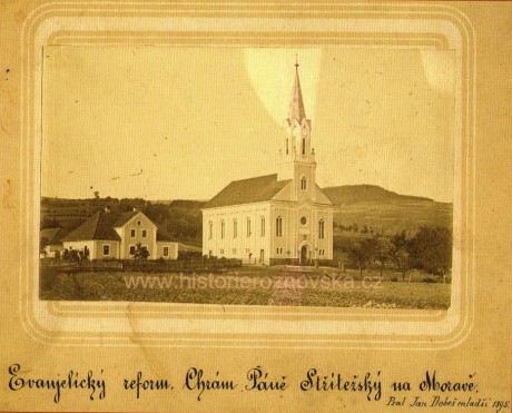 Střítež-kostel a fara 1895